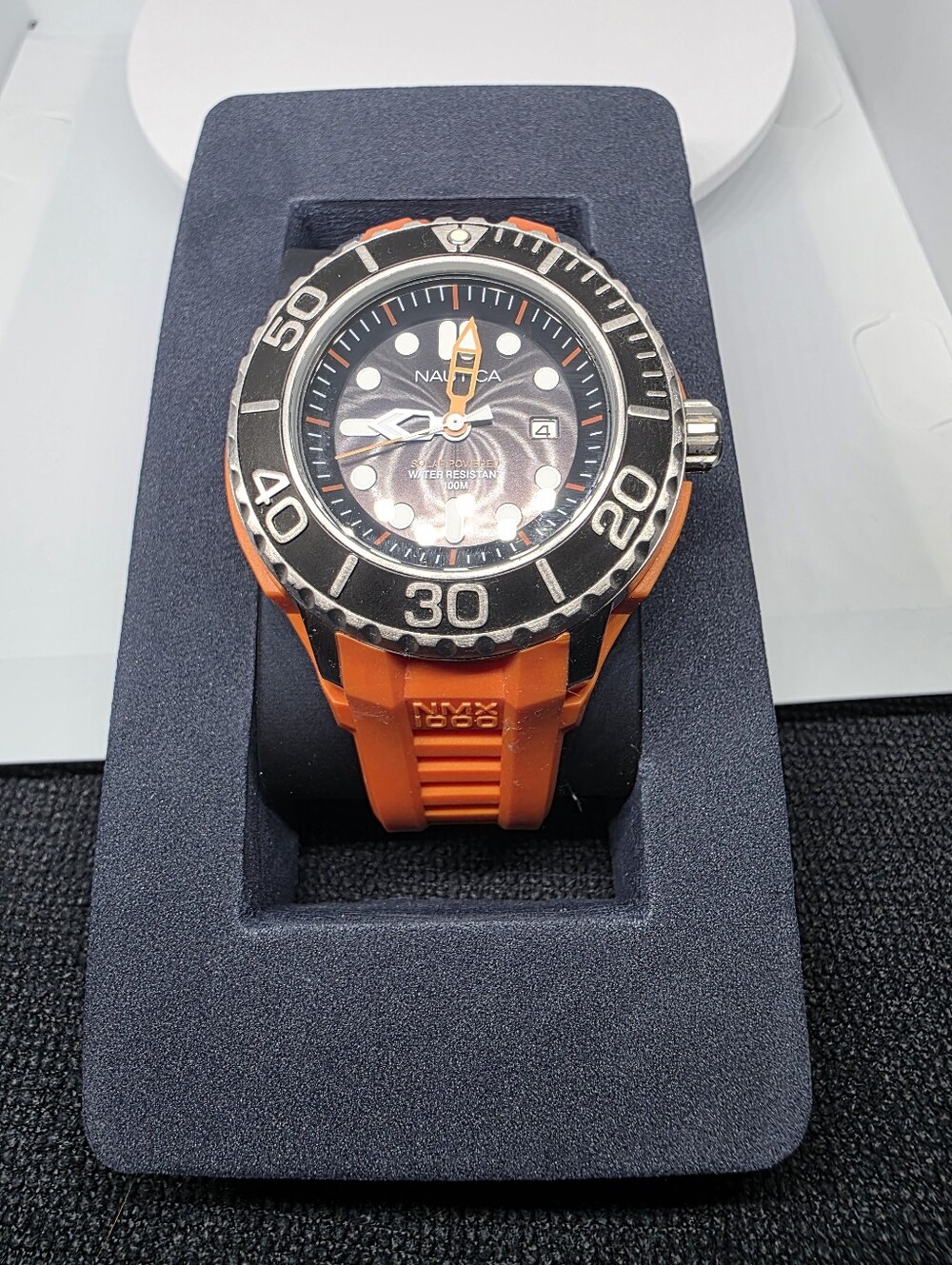 Nautica Solar Powered Watch 45mm Orange Rubber Strap A26538G